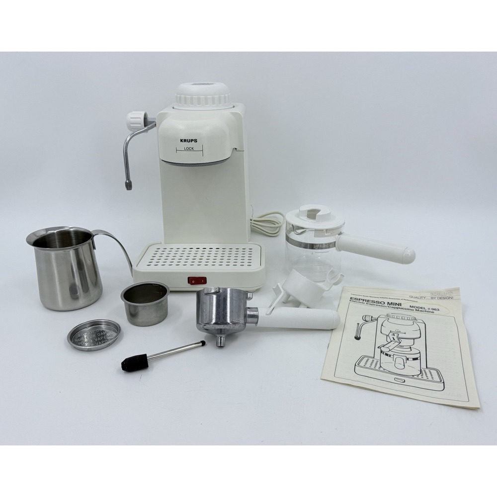 Krups 963 Espresso Mini 4-Cup Cappuccino Machine White Electric Complete & Clean